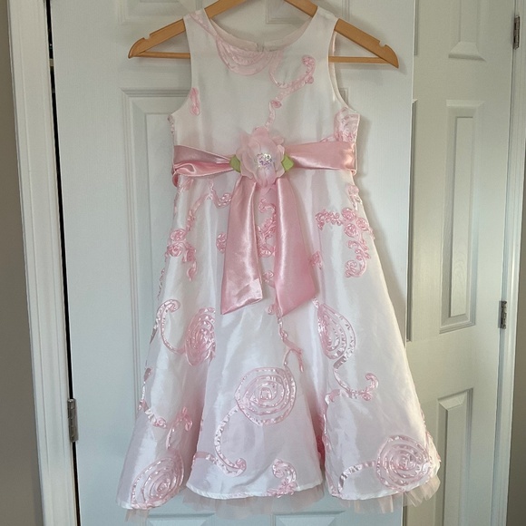 Flower Girl, Party, Princess, Halloween Dress Size 8 White Pink Floral Sash - Picture 1 of 16